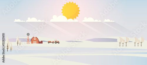 Flat illustration of winter landscape, Vector Design,