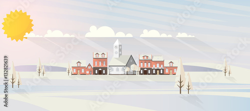 Flat illustration of winter landscape, Vector Design,