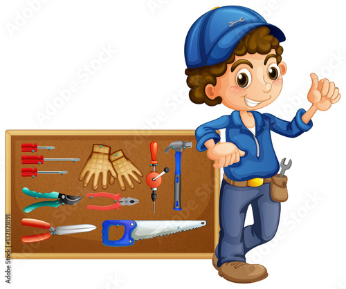 Mechanic with many tools