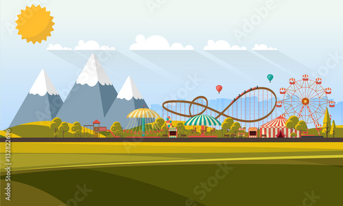 Flat illustration of amusement park at daytime illustration


