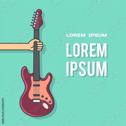 Hand with guitar - vector poster template. Concept for printable and promotion musical concerts, festivals and parties. Vector illustration.