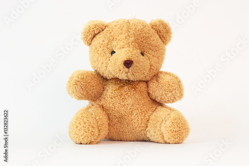 Fototapeta Brown teddy bear on a white background.