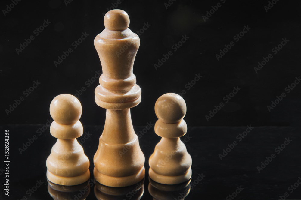 Chess pieces of wood - a queen and pawns Chess pieces of wood - a queen and pawns