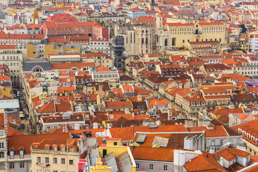 Obraz premium View of roofs from Saint George Castle in Lisbon, Portugal