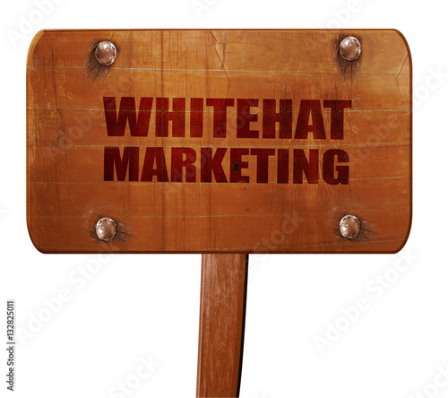 whitehat marketing, 3D rendering, text on wooden sign photo