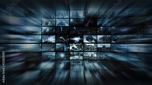 Tapety artystyczne 3d rendering. Video wall into space warp