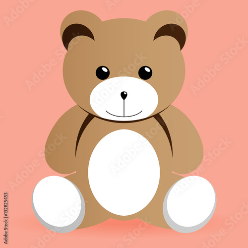 The brown bear doll is sitting with the smile