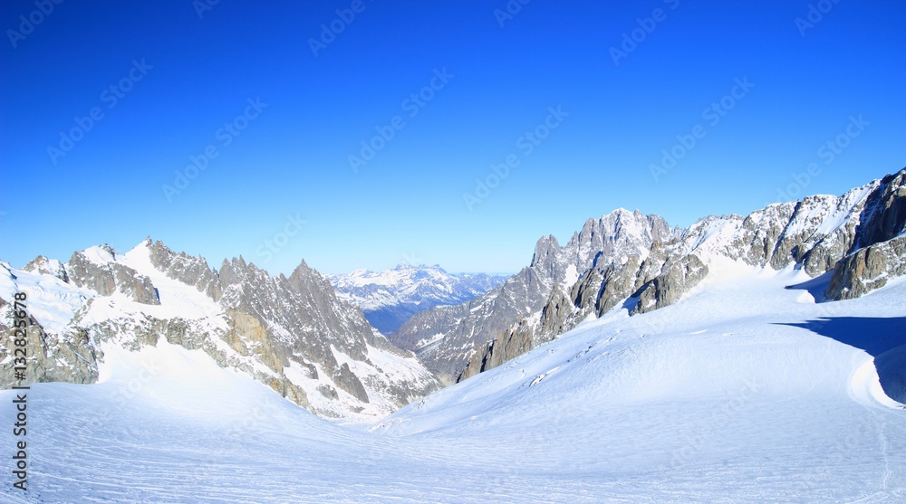 Winter landscape in Mont Blanc massif in Alps