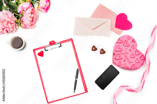 The gift box with hearts on white background