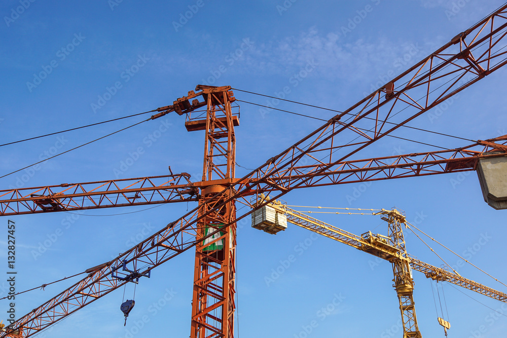 buildings construction tower crane site over city