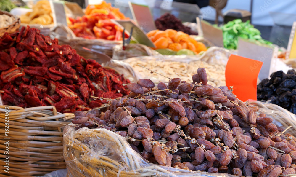 dried fruit for sale at the fruit market of southern Italy