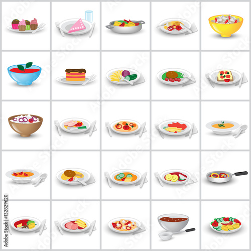 3D Portion Of Food, Set - Isolated On Background. Vector Illustration, Graphic Design. For Web, Websites, Print, Presentation Templates, Mobile Applications And Promotional Materials
