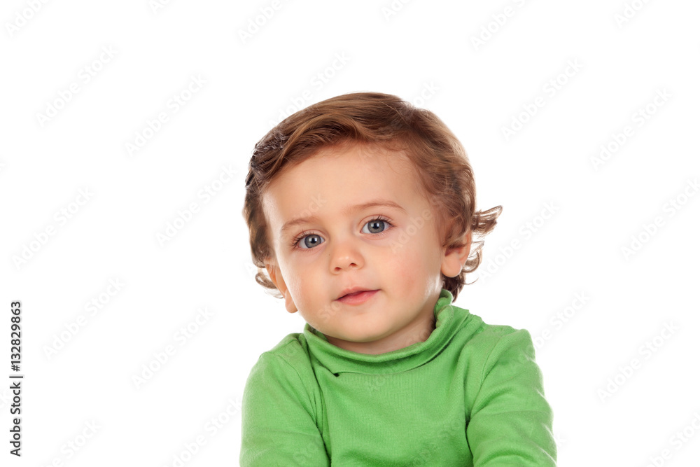 Adorable baby with green shirt Adorable baby with green shirt