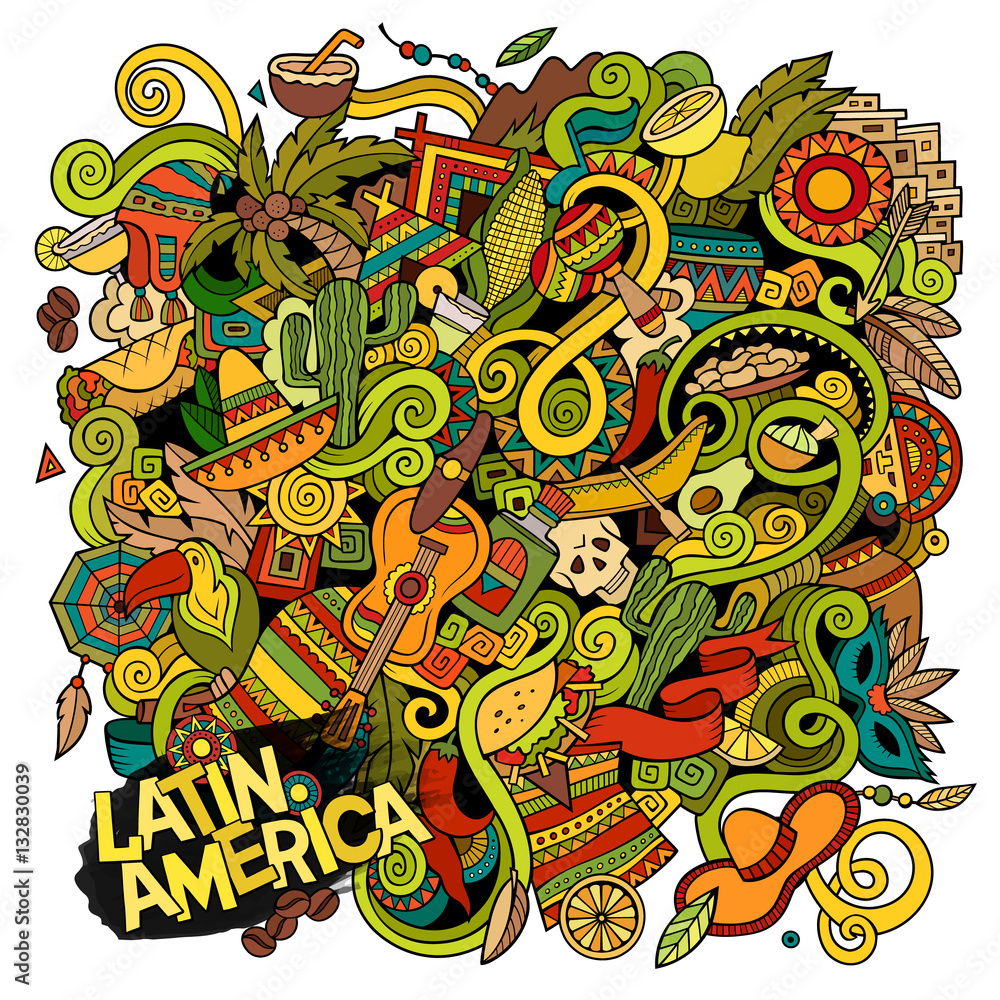 Cartoon hand-drawn doodles Latin American illustration
