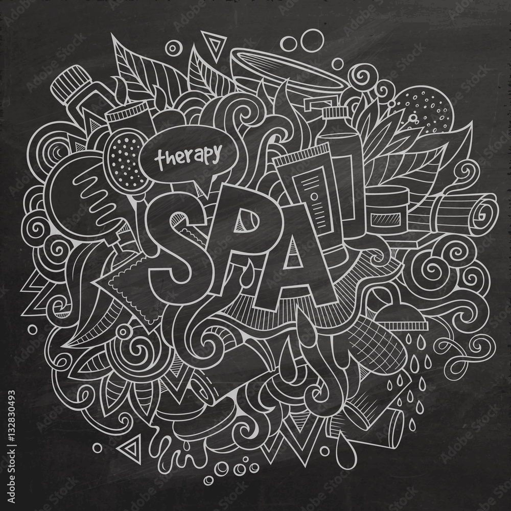 Spa hand lettering and doodles elements illustration