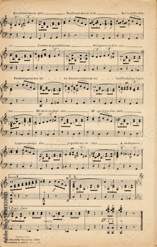 French antique vintage music sheet