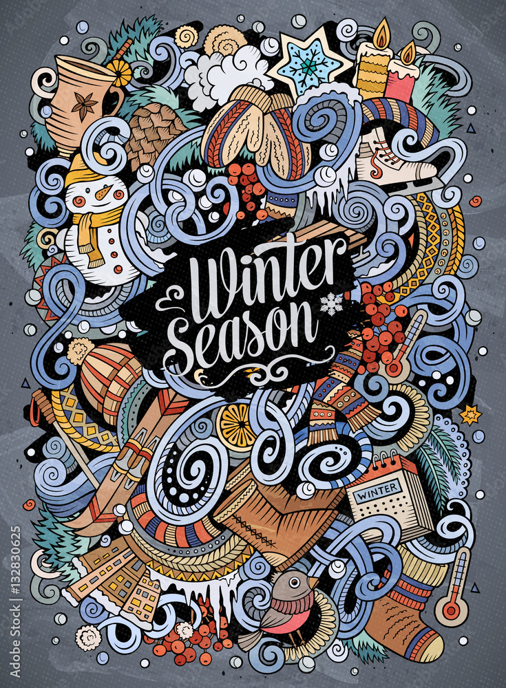 Cartoon doodles Winter season illustration