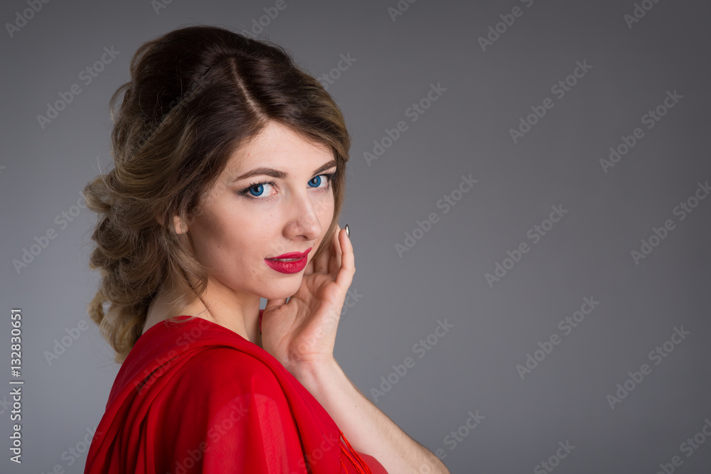 woman with hair in the evening red dress woman with hair in the evening red dress