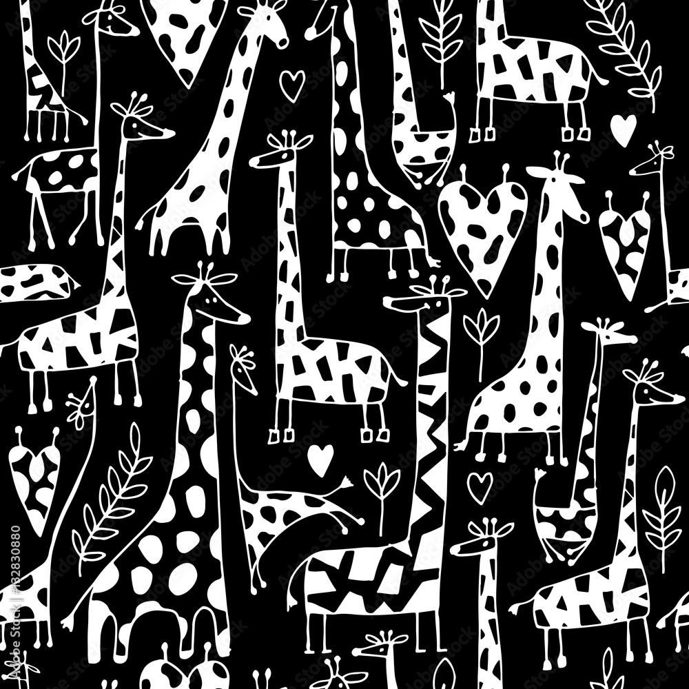 Funny giraffes sketch, seamless pattern your design Funny giraffes sketch, seamless pattern your design