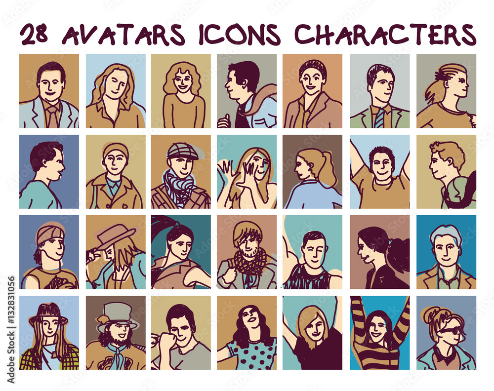 Set avatars colors people icons characters. Set avatars colors people icons characters.
