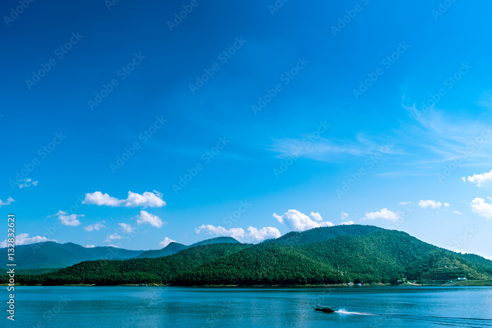 Lake with blue sky background
