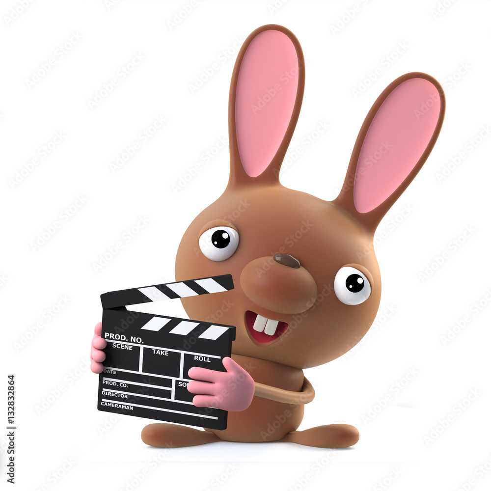 3d Cute cartoon Easter bunny rabbit is making a movie Stock Illustration |  Adobe Stock