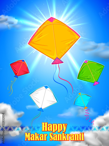 Makar Sankranti wallpaper with colorful kite for festival of India
