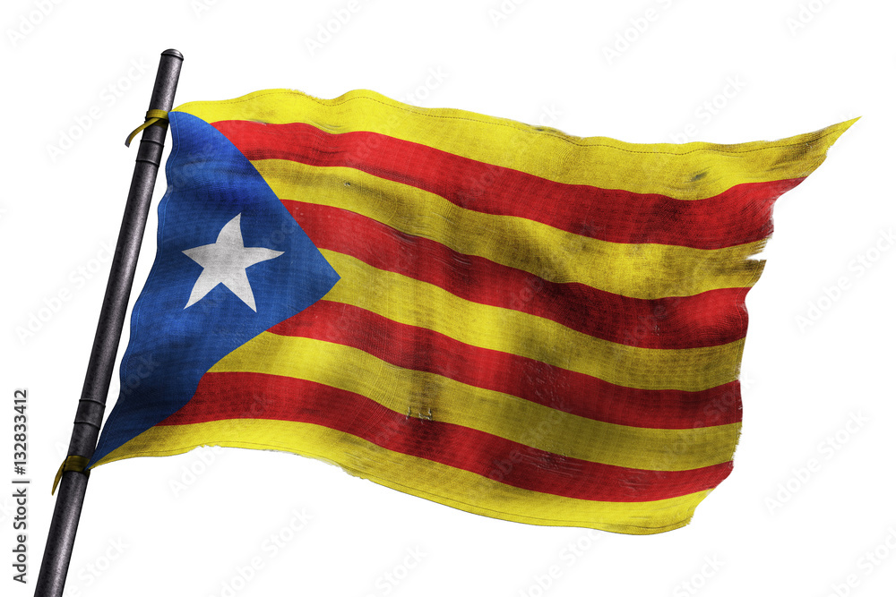 Drapeau de la Catalogne usé sur fond blanc Stock Illustration | Adobe Stock