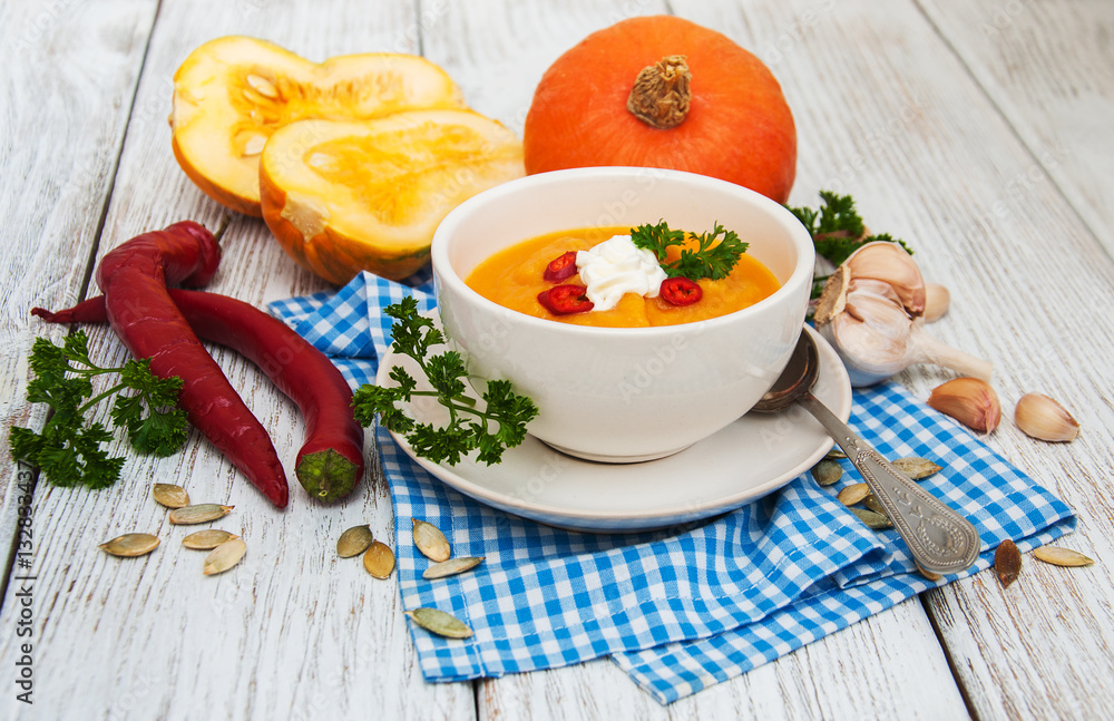 Pumpkin soup with fresh pumpkins Pumpkin soup with fresh pumpkins