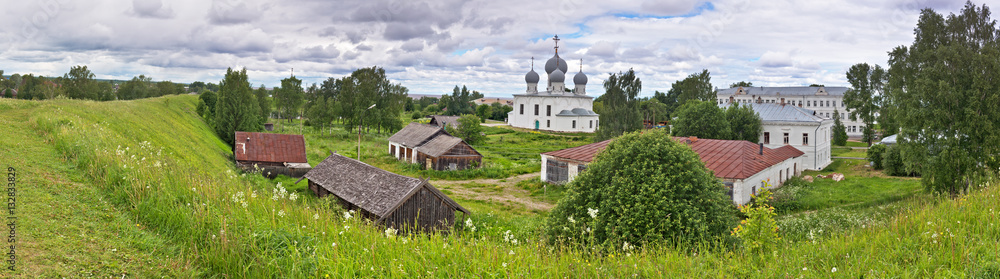 View from ramparts of temple and Church in Belozersk.