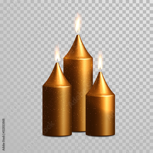 Decorative golden candle vector isolated set