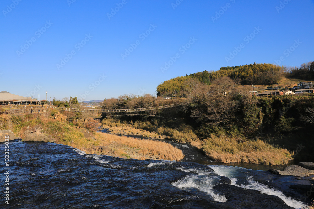 大分県豊後大野市　原尻の滝　滝上からの風景