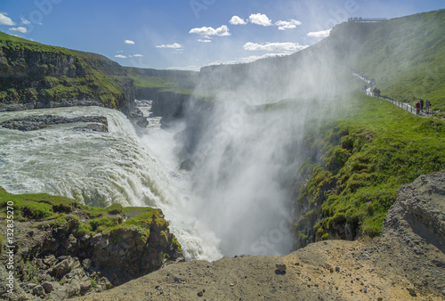 Gullfoss  Golden falls  waterfall and rainbow in Iceland