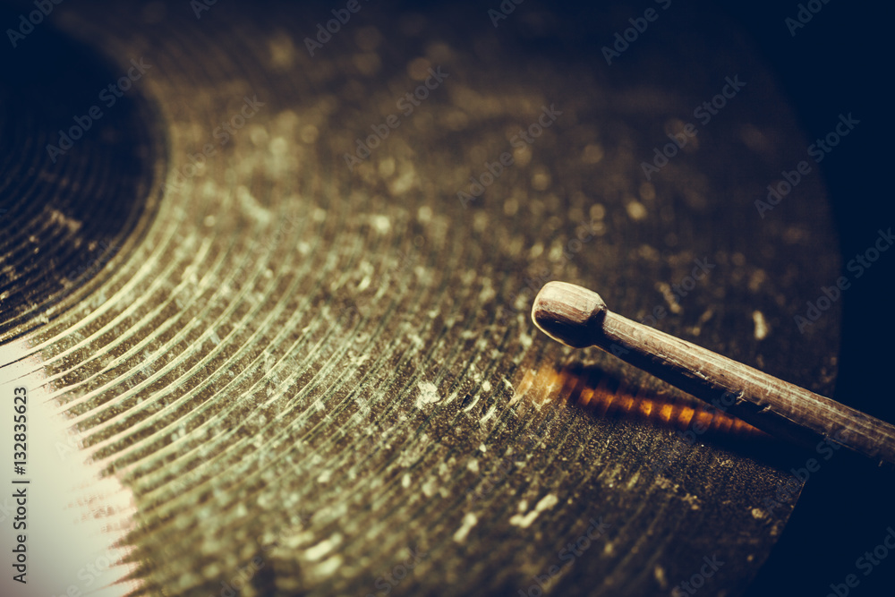 Drum stick and cymbal detail Drum stick and cymbal detail