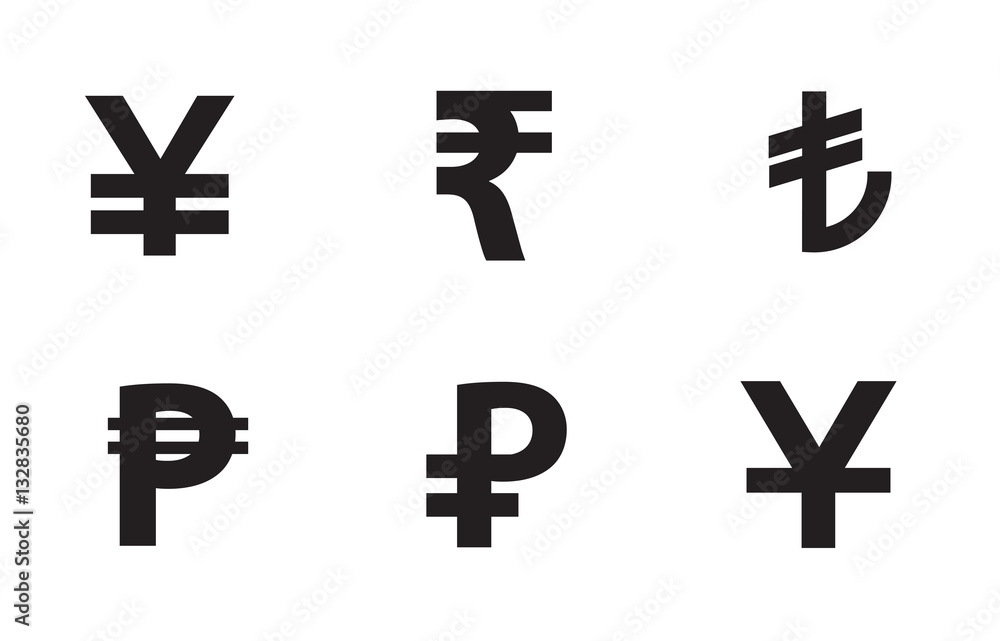 Obraz premium Currency symbols vector icon set.