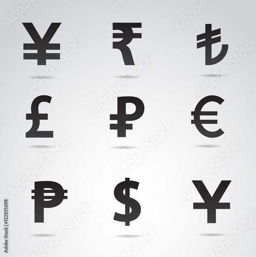 Currency symbols vector icon set.