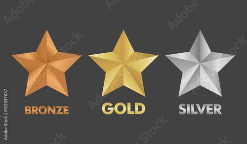Gold Silver and Bronze star set vector illustration
