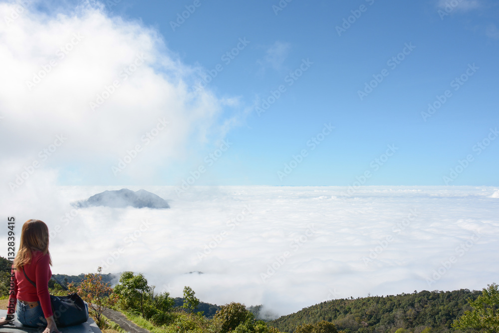 fog and cloud  on mountain at Kew Mae Pan ,Doi Inthanon National Park, Thailand.