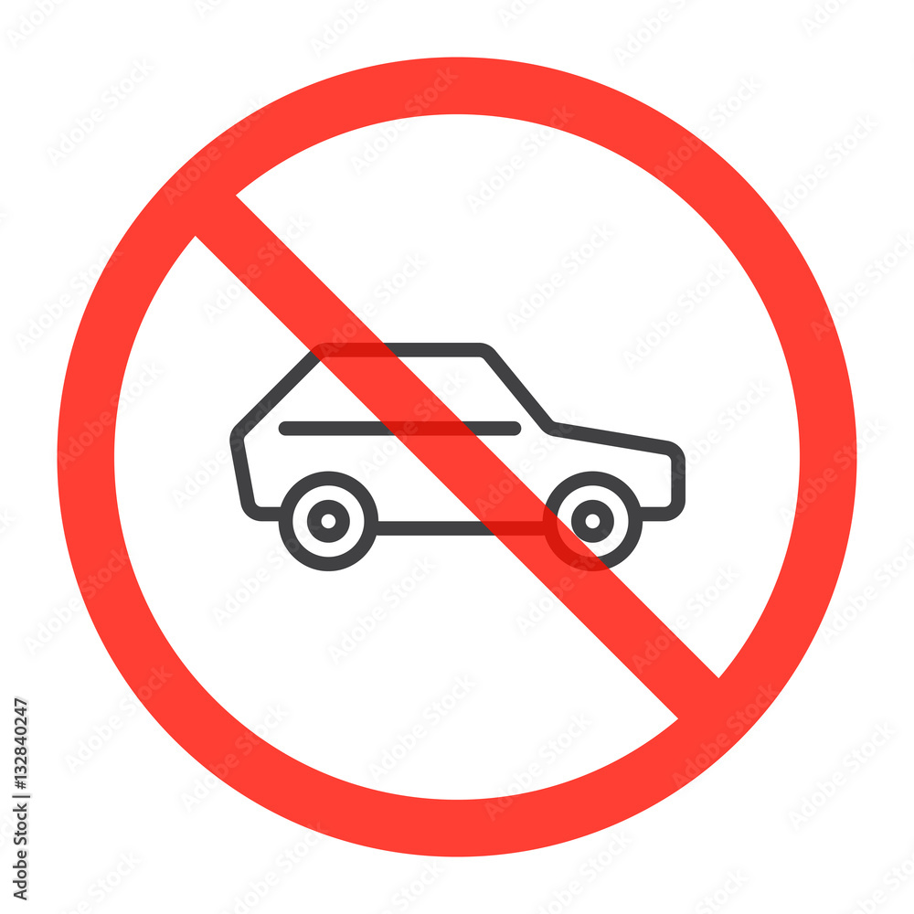 Car line icon in prohibition red circle, No parking ban sign, forbidden symbol. Vector illustration isolated on white Car line icon in prohibition red circle, No parking ban sign, forbidden symbol. Vector illustration isolated on white