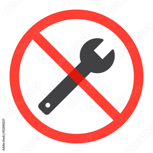 Wrench icon in prohibition red circle, No repair or service ban sign, forbidden symbol. Vector illustration isolated on white