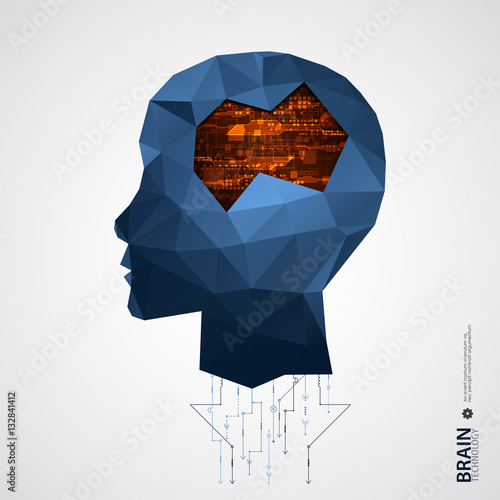 Creative brain background with triangular grid.