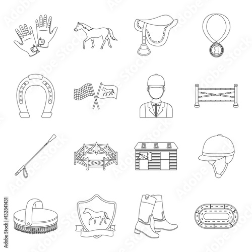 Hippodrome and horse set icons in outline style. Big collection of hippodrome and horse vector symbol stock illustration