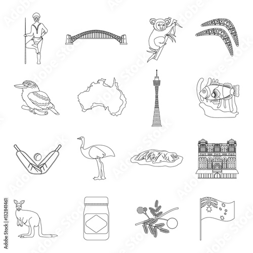 Australia set icons in outline style. Big collection of Australia vector symbol stock illustration