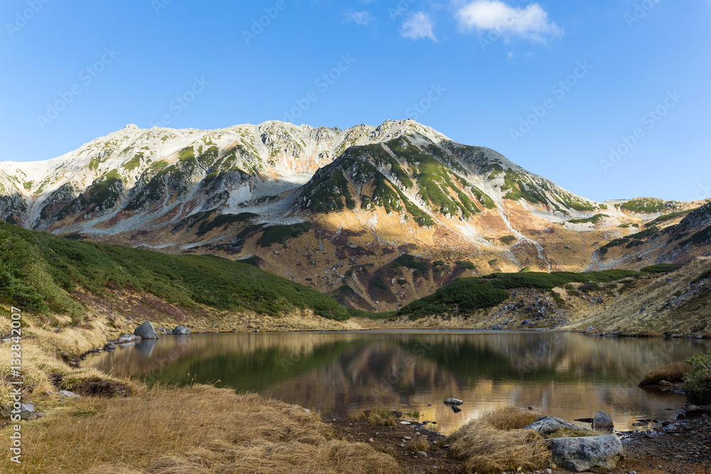 Mikurigaike Pond and reflection of mountain
