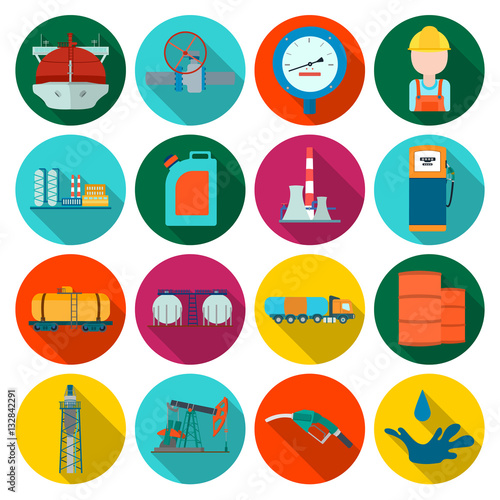 Oil industry set icons in flat style. Big collection of oil industry vector symbol stock illustration