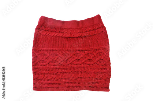 Red knitted mini skirt isolated over white background