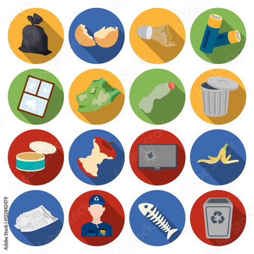 Trash and garbage set icons in flat style. Big collection of trash and garbage vector symbol stock illustration