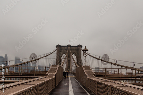 Views across the bridge walking the Brooklyn Bridge in New York