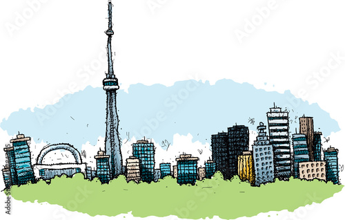 A cartoon of the skyline of the city of Toronto, Ontario, Canada.