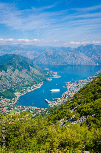 Panoramic view on Kotor bay and Old Town. Kotor, Montenegro.